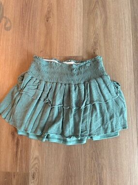Altar'd State Sage Green Smocked Ruffled Mini Skirt